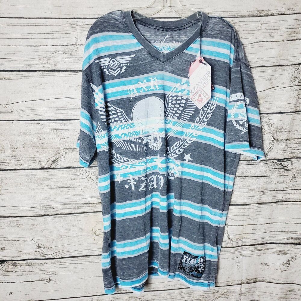 Xzavier AXR Limited Burnout T Shirt Size XXL Y2K Skull Striped Cotton